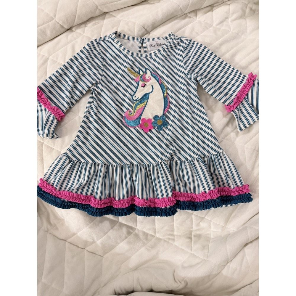 RARE EDITIONS Girl 4T Glittered Unicorn Applique' Top‎